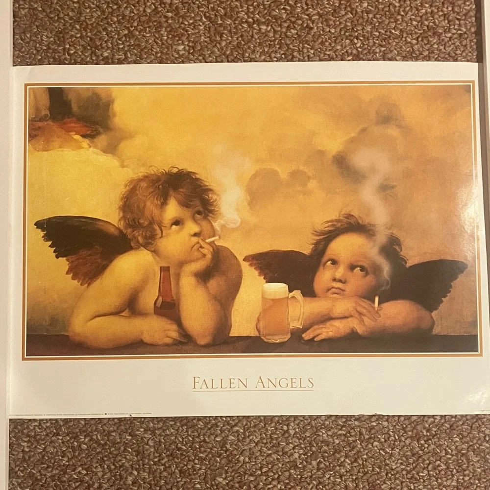 angels smoking cigarettes Cigarettes, Funny Vintage Black and White Old Photo Art Print by Vibrant Vintage  Fy! Secondary elements Fallen Angels (Drinking Beer &